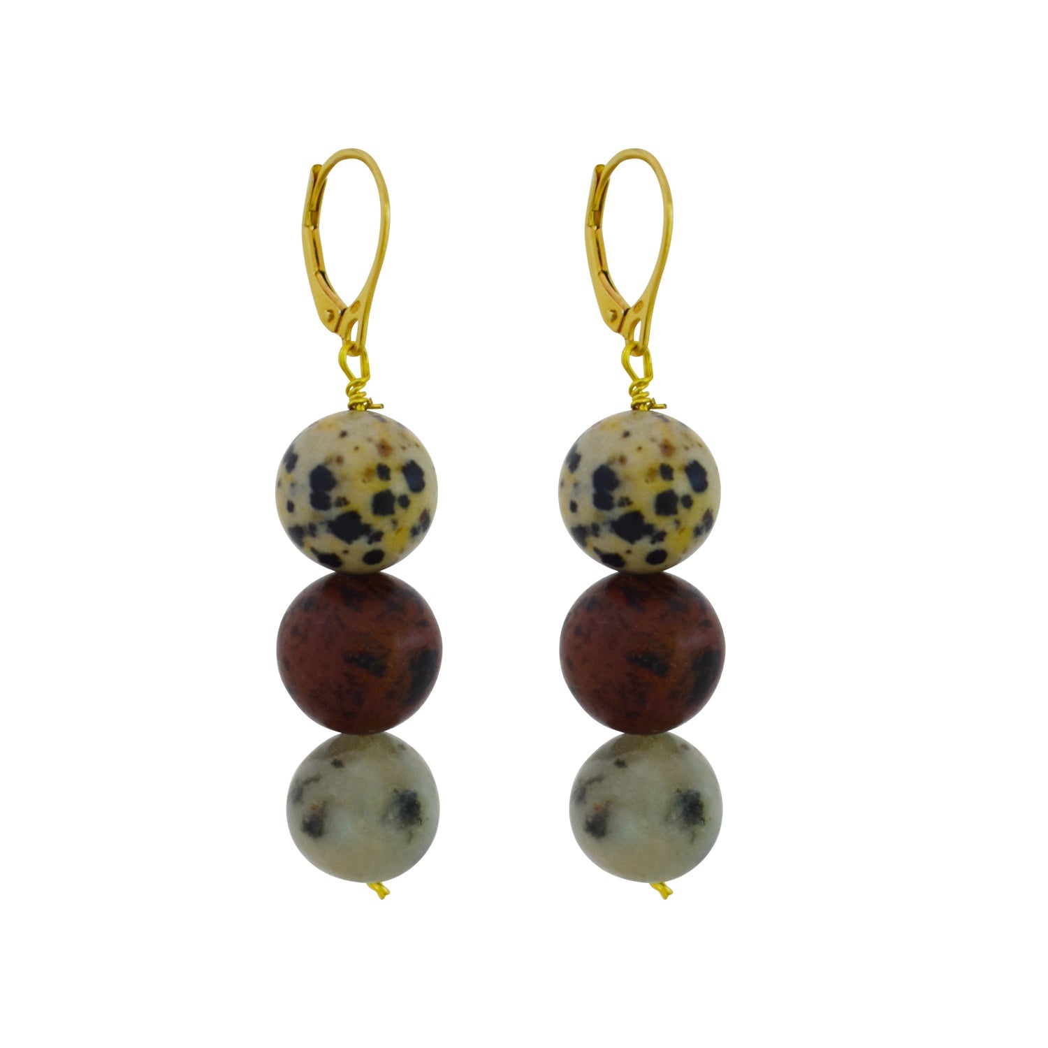 Poppy, Dalmatian & Sesame Jasper Yellow gold vermeil or 9k or 18k gold earrings, Bloom Collection | by nlanlaVictory