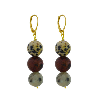 Poppy, Dalmatian & Sesame Jasper Yellow gold vermeil or 9k or 18k gold earrings, Bloom Collection | by nlanlaVictory