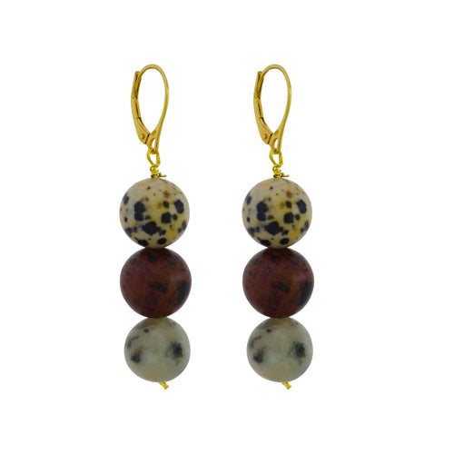 Poppy, Dalmatian & Sesame Jasper Yellow gold vermeil or 9k or 18k gold earrings, Bloom Collection | by nlanlaVictory